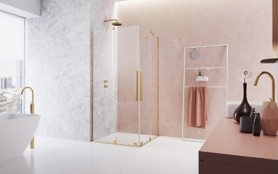 Picture of Shower enclosure Furo KDD 90x90, h-2000, gold color profile, transparent glass