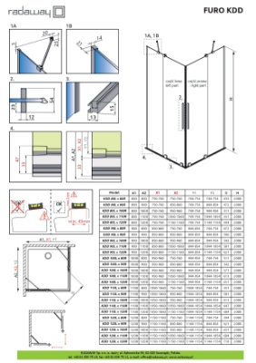 Attēls Dušas stūris Radaway Furo KDD 90x90, h-2000, zelta profils, caurspīdīgs stikls