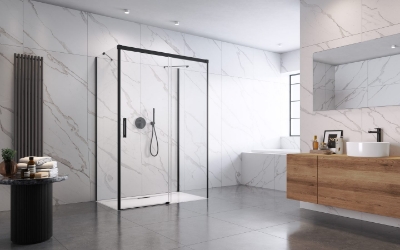 Picture of Shower enclosure Idea Black KDJ+S 140x90, h-2005, black profile, transparent glass