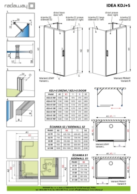 Picture of Shower enclosure Idea Black KDJ+S 140x90, h-2005, black profile, transparent glass