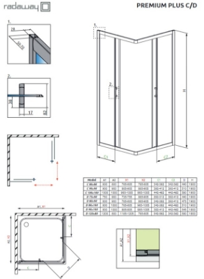 Picture of Shower enclosure Premium Plus C 80x80, h-1900, chrome profile, transparent glass