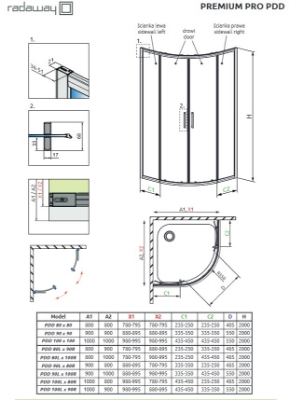 Picture of Shower enclosure Premium Pro PDD 100x100, h-2000 mm, chrome profile, transparent glass