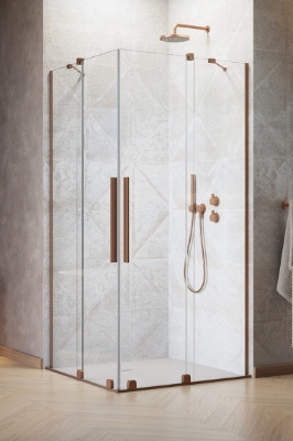 Picture of Shower enclosure Furo Brushed Copper KDD 90x90, h-2000 mm, brushed copper profile, transparent glass