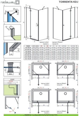 Picture of Shower enclosure Torrenta KDJ 90x90, h-1950 mm, chrome profile, transparent glass, left side