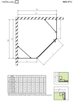 Picture of Shower enclosure Nes Black PTJ 90x90, h-2000 mm, black profile, transparent glass, left side