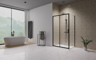 Picture of Shower enclosure Premium Pro Black KDJ 100Lx90, black profile, transparent glass, left side