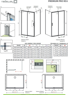 Picture of Shower enclosure Premium Pro Black KDJ 100Lx90, black profile, transparent glass, left side