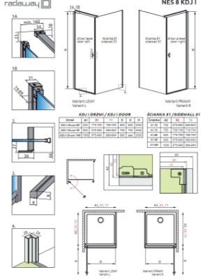 Picture of Shower enclosure Nes Black KDJ I 100x100 cm, h-2000mm, black profile, transparent glass, left side