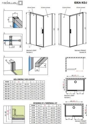 Picture of Shower enclosure Idea Black KDJ 110x80, h-2000 mm, black profile, transparent glass, left side