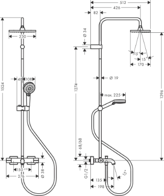 Picture of Vernis Shape Showerpipe 230 1jet with bath thermostat