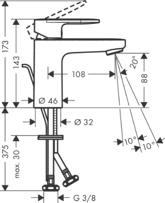 Picture of Vernis Blend Single lever basin mixer 100 with pop-up waste set