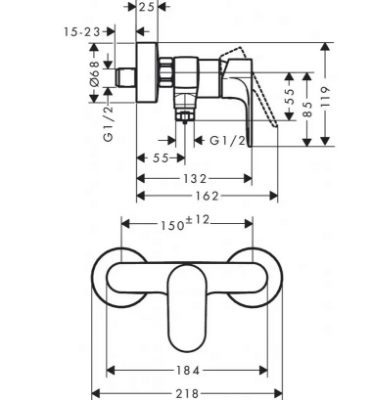 Picture of Rebris S shower mixer,  wall mounted, chrome