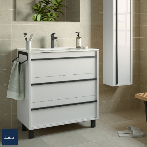 Picture of Bathroom furniture set ATTILA 800 3 drawers WHITE GLOSS LACQUERED + Basin