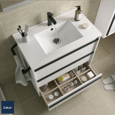 Picture of Bathroom furniture set ATTILA 800 3 drawers WHITE GLOSS LACQUERED + Basin