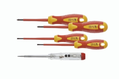 Picture of 5- piece insulated screwdriver set, 1000 V, S2 steel. With voltage tester.