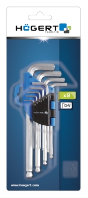 Picture of 9- piece ball-end hex keys set  1,5-10 mm, CrV steel