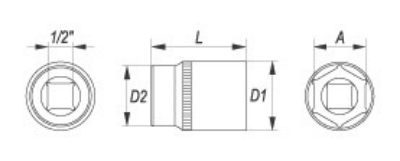 Изображение Головка накидная, шестигранная, CrV, 1/2 8mm