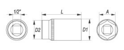 Picture of Hexagonal deep socket 8mm, 1/2', L76mm