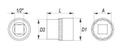 Picture of Bihexagonal socket 11 mm, 1/2', CrV