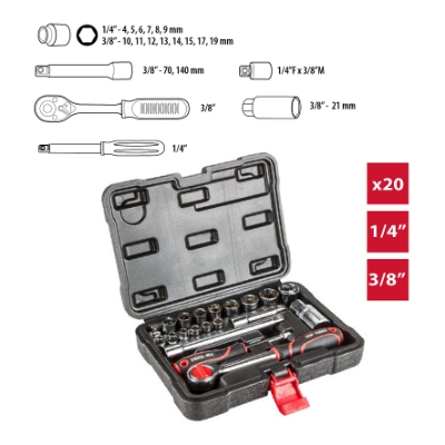 Attēls Instrumentu komplekts 1/4", 3/8" 20 gb.