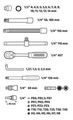 Picture of Socket set 1/4"", 46 pcs set