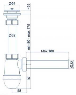 Изображение Сифон  ANI 1'1/4 x 32mm, с гайкой 200mm