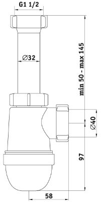 Изображение Сифон  ANI 1'1/2 x 40mm, с гайкой 200mm