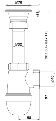 Изображение Сифон  ANI 1'1/2 x 40mm, со сливом 200mm