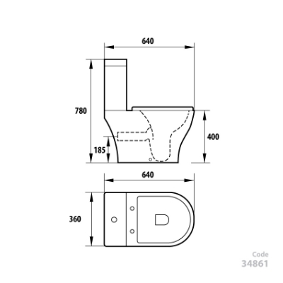 Attēls Tualetes pods VENTO Harstad Rimless matēts melns ar Duroplast Soft Clode poda vāku, horizontāls izvāds 3/6l, ūdens padeve no apakšas