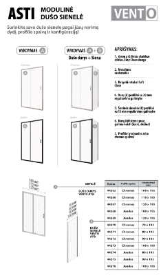 Picture of Shower door VENTO Asti 120X195 cm, clear Easy Clean glass 6mm,  black profile