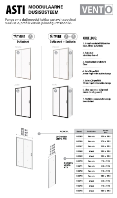 Picture of Shower door VENTO Asti 120X195 cm, clear Easy Clean glass 6mm,  black profile