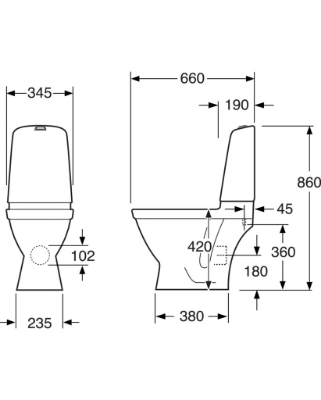 Attēls Tualetes pods Gustavsberg Nautic 1510, horizontāls izvads, Hygienic Flush, 2/4 l, ar SC/QR vāku, C+, balts