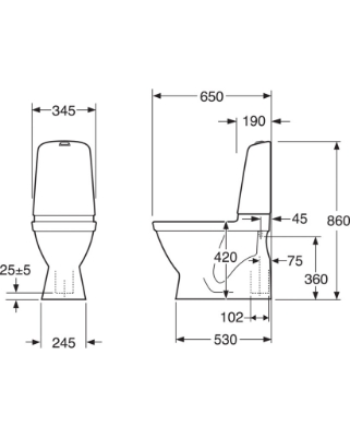 Attēls Tualetes pods Gustavsberg Nautic 1500, vertikāls izvads, Hygienic Flush, 2/4 l, ar SC/QR vāku, līmēšanai, C+ pārklājums, balts