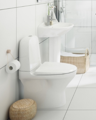 Attēls Tualetes pods Gustavsberg Estetic 8300, universāls izvads, Hygienic Flush, 2/4 l, ar SC/QR vāku, līmēšanai, C+ pārklājums, balts