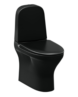 Attēls Tualetes pods Gustavsberg Estetic 8300, universāls izvads, Hygienic Flush, 2/4 l, ar SC/QR vāku, līmēšanai, C+ pārklājums, melns