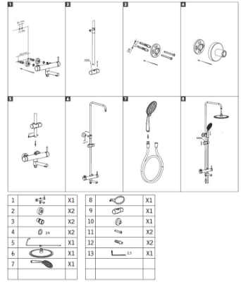 Picture of Shower and bath faucet Vento Verona with top and hand shower with spout chrome