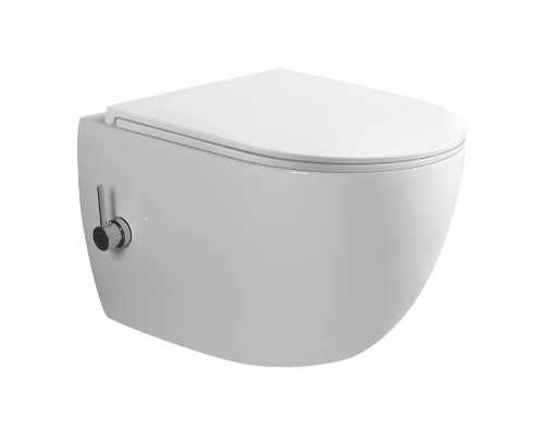 Attēls Tualetes pods Vento Dorotea stiprināms pie sienas  Rimless ar bidē funkciju balts ar Duroplast Soft Clode poda vāku