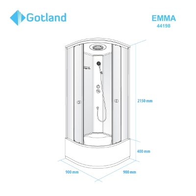 Picture of Shower cabin GOTLAND EMMA 90x90x215cm white, high tray